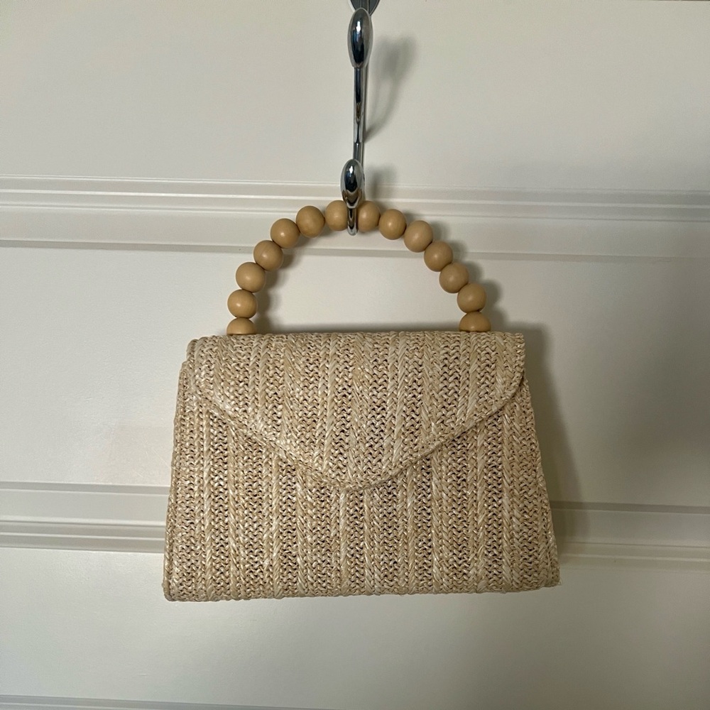 Beaded-Handle Straw Crossbody Bag in Natural - Picture 3 of 8